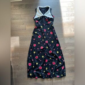 Vintage 1970s cami by Leboff  Floral Black and White collar Sleeveless Dress M